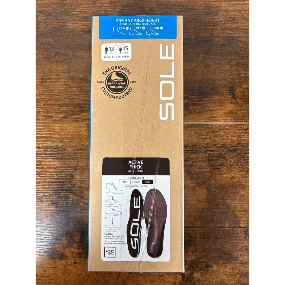 SOLE Active Thick Custom Footbed Insoles Mens 13 Womens 15 Heat Moldable Brown